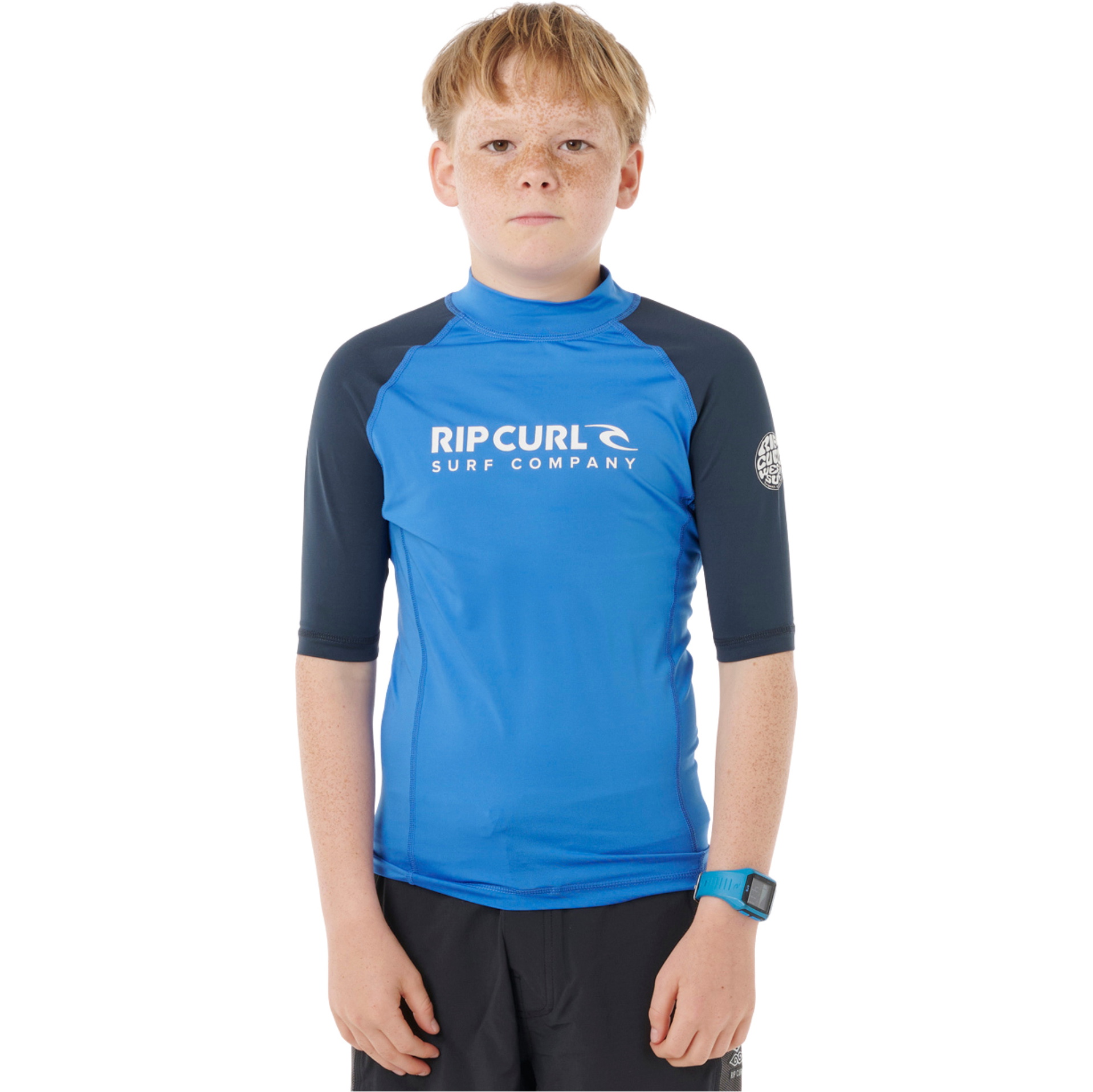 2026 Rip Curl Junior Shock UPF Short Sleeve Rash Vest 12UBRV - Blue Gum